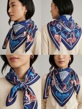 HERMÈS - PARIS  ETRIERS  MULTICOLORED BLUE PHOENIX SILK SCARF 34 X 34